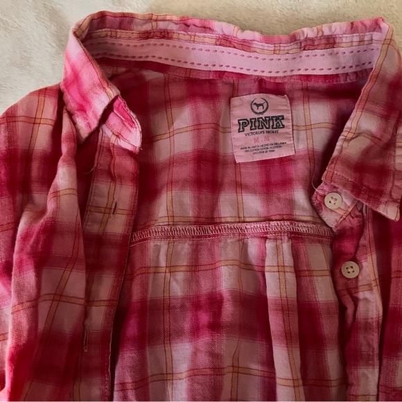 PINK Victoria's Secret Vibrant Pink Plaid Shirt - Picture 2 of 13